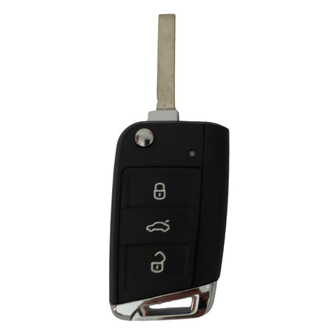 Carcasa de repuesto llave abatible para Volkswagen Golf MK7 Golf VII Jetta Passat Tiguan Touran Polo Skoda Octavia A7 Seat León Ibiza Altea con 3 botones abrir cerrar cajuela, perfil HU162T, incluye hoja virgen bronce níquel acabado latón