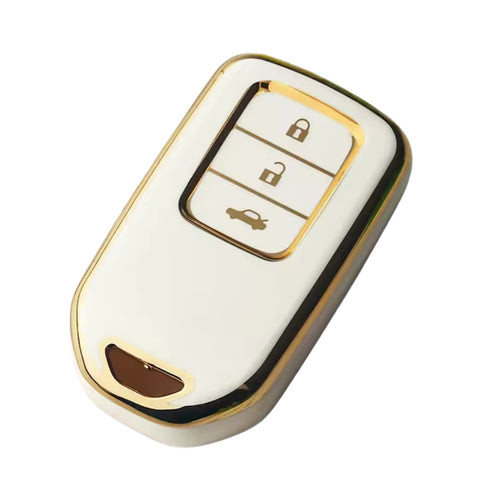 Funda protectora de TPU blanco con detalles dorados elegante para llave Honda Civic, Accord, CR-V, Fit, HR-V, City, Odyssey, XR-V, diseño de 3 botones, resistente a golpes y arañazos