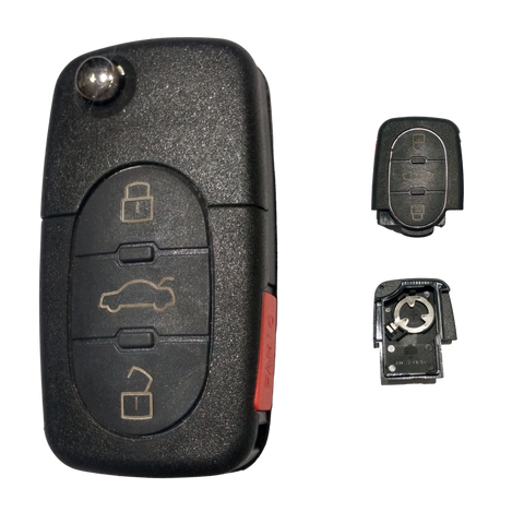 Carcasa llave Audi abatible 3 botones mas pánico usa baterías 1616