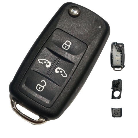 Carcasa abatible 4 botones interior blanco para llave VW Sharan, Golf, Tiguan, Seat León, Ibiza y Skoda Octavia sin pánico, repuesto original