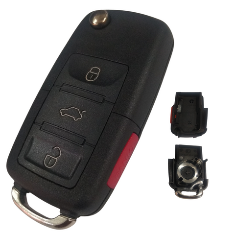 Carcasa abatible 4 botones para llave VW Polo, Golf, Passat, Jetta, Beetle, Eos, GTI, Touareg, Tiguan y CC, repuesto original