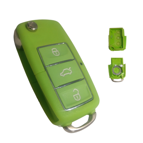 Carcasa abatible impermeable color verde para llave Volkswagen Golf, Jetta, Passat, Polo y Tiguan 2002-2022, protección contra agua