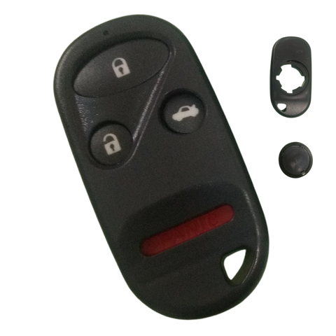 Carcasa control remoto tipo llavero Honda Civic CR-V S2000 Accord Jazz Fit Odyssey con 4 botones abrir cerrar cajuela pánico, tapadera especial para fácil extracción de pila CR2032, sin llave física integrada, cuelga como llavero