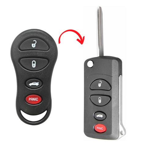 Carcasa llave abatible tipo navaja 4 botones base metal Chrysler Sebring Concorde Dodge Stratus Viper Neon Jeep Liberty une llave y control remoto en una pieza elegante discreta protege llave escondida flip