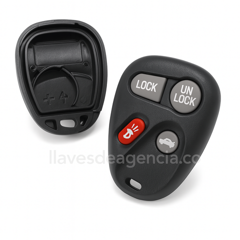 Carcasa repuesto llave Chevrolet Venture Pontiac Montana Oldsmobile Silhouette 1998-2001 ID ABO0204T control remoto 4 botones espacio batería tapa trasera compatible GM original
