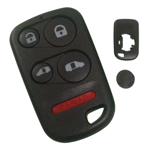Carcasa de reemplazo para control remoto tipo llavero Honda Odyssey Minivan 1999-2004, diseño de 5 botones: abrir, cerrar, puerta lateral izquierda corrediza, puerta lateral derecha corrediza y pánico, color gris, tapa externa para cambio de batería 2025 con moneda, sin llave integrada, cuelga como llavero