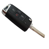 Vista posterior de carcasa llave abatible tipo navaja flip Volkswagen Golf Jetta Passat Skoda Seat mostrando compartimento de batería y tornillos, 4 botones, hoja virgen HU66 bronce níquel