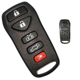 Carcasa de reemplazo para control remoto Nissan con 5 botones especiales incluyendo cerrar, abrir, puerta lateral derecha corrediza, cajuela y pánico, compatible con Altima, Maxima, 350Z, Armada, Quest 2004-2009, material ABS negro mate, control tipo llavero sin llave física, diseñada para vehículos con puerta eléctrica corrediza