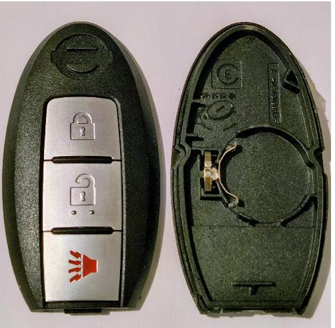 Carcasa de reemplazo para llave de presencia inteligente Nissan con 3 botones abrir cerrar pánico, compatible con Altima, Maxima, Sentra, Rogue, Murano, X-Trail, Qashqai, Armada, Juke, Patrol, GTR 2010-2021, lámina de batería orientación izquierda, material ABS negro mate