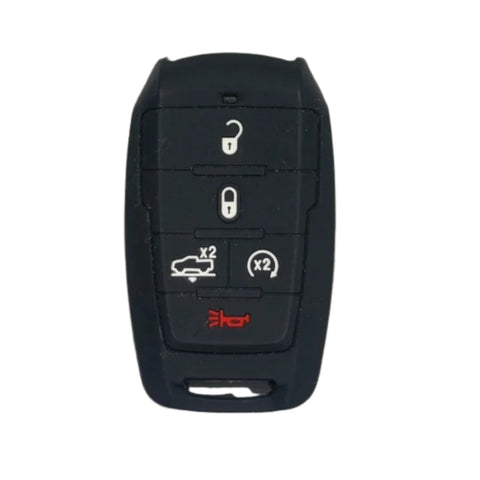 Funda protectora de silicón antideslizante color negro para llave inteligente de presencia Dodge Ram 1500 2500 TRX Chrysler 5 botones con bloqueo desbloqueo arranque remoto cajuela y pánico 2020 2021, resistente al agua y altas temperaturas