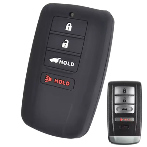 Funda protectora de silicón negro antiderrapante para llave Honda Acura MDX, RLX, ILX, RDX, TL, TLX, ZDX 2016-2020, diseño de 4 botones con cajuela y pánico, resistente a altas temperaturas