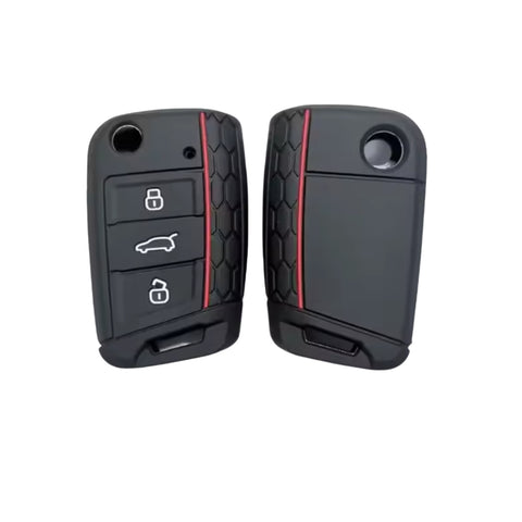Funda protectora de silicón calidad de horno 3 botones abrir cerrar cajuela para llave Volkswagen Golf 7 GTI Polo T-Roc T-Cross Touran Tiguan Skoda Octavia Kodiaq Rapid Fabia Seat Ibiza León Ateca Arona, antideslizante resistente altas temperaturas