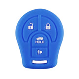 Funda protectora de silicón azul antideslizante para llave Nissan con 4 botones incluyendo abrir, cerrar, cajuela y pánico, compatible con Sentra, Altima, Rogue, Armada, Maxima, Patrol, Navara, Micra, Juke, March, Qashqai, Frontier, NP300, Versa, X-Trail 2002-2019, calidad de horno resistente a altas temperaturas