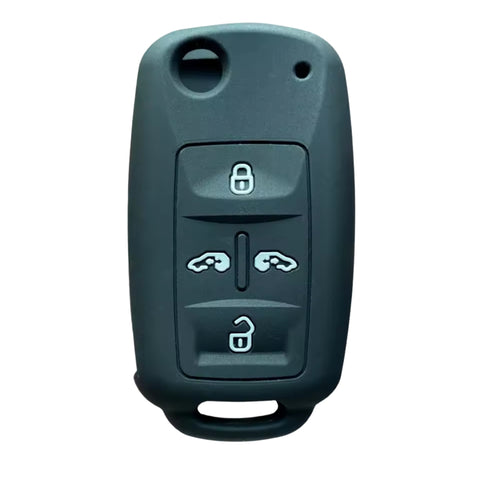 Funda protectora de silicón negro calidad de horno 4 botones para llave abatible tipo navaja flip Volkswagen Sharan Multivan T5 MVP Caddy Caravelle Transporter Seat Alhambra, botones abrir cerrar puerta corrediza derecha izquierda, antideslizante resistente altas temperaturas