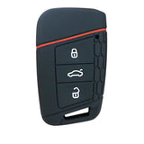 Funda protectora de silicón negro decorada calidad de horno 3 botones abrir cerrar cajuela para llave inteligente de presencia keyless Volkswagen Passat B8 Tiguan Polo T6 T-Roc Taos Magotan Skoda Octavia A7 Kodiaq Rapid Fabia Karoq Seat León Ateca Toledo Ibiza, antideslizante resistente altas temperaturas
