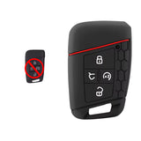 Funda protectora de silicón negro con línea roja decorada calidad de horno 4 botones abrir cerrar cajuela arrancador remoto para llave inteligente de presencia keyless Volkswagen Tiguan Passat Golf 7 Alltrack Atlas Magotan 2018 en adelante, antideslizante resistente altas temperaturas