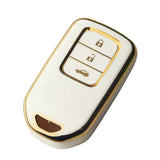 Funda protectora de TPU blanco con detalles dorados elegante para llave Honda Civic, Accord, CR-V, Fit, HR-V, City, Odyssey, XR-V, diseño de 3 botones, resistente a golpes y arañazos