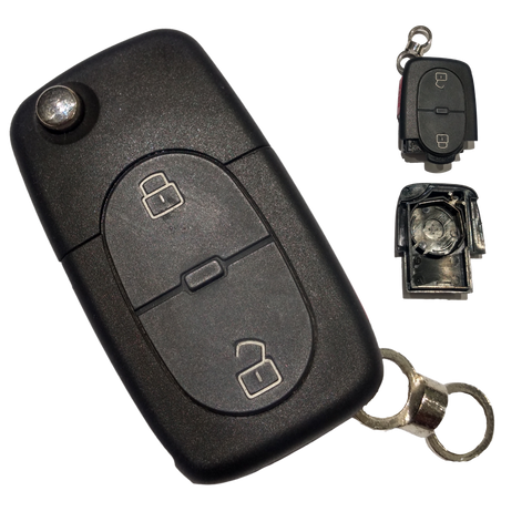 Carcasa de llave abatible tipo navaja flip para Audi A2 A3 A4 A6 A8 TT B5 RS4 Quattro Volkswagen Jetta Golf Passat Beetle Skoda Seat Polo Touran 1994-2002 con 2 botones abrir cerrar compatible con batería CR2032