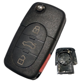 Carcasa de llave abatible tipo navaja flip para Volkswagen Golf 4 5 6 Jetta A4 Passat B5 B6 Polo Bora Touran Beetle Audi A3 A4 A6 A8 Skoda Seat con 4 botones abrir cerrar cajuela pánico compatible con batería CR2032