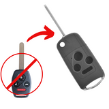 Carcasa tipo navaja abatible flip para convertir llave fija Honda en llave plegable todo-en-uno, compatible con Accord, Civic, CR-V, Insight, Ridgeline, Crosstour 2003-2014, 4 botones con cajuela, llave escondida por costado, base de metal premium