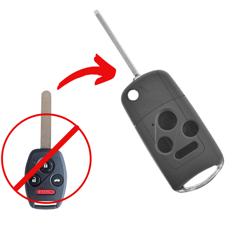 Carcasa tipo navaja abatible flip para convertir llave fija Honda en llave plegable todo-en-uno, compatible con Accord, Civic, CR-V, Insight, Ridgeline, Crosstour 2003-2014, 4 botones con cajuela, llave escondida por costado, base de metal premium