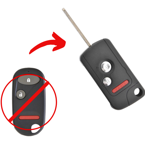 Carcasa tipo navaja abatible flip para convertir llave fija Honda en llave plegable todo-en-uno, compatible con Fit, CR-V, Pilot, Civic, Insight, Ridgeline, HR-V, Jazz, Accord 2003-2013, 3 botones: abrir, cerrar y pánico, llave escondida por costado, base de metal premium